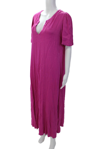 Raquel Allegra Womens Short Sleeve V Neck Full Length Maxi Dress Pink Size 3