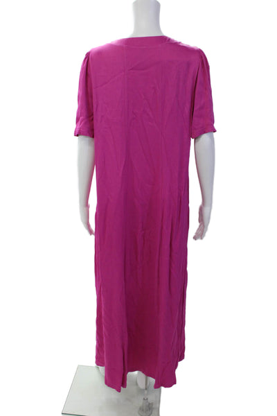 Raquel Allegra Womens Short Sleeve V Neck Full Length Maxi Dress Pink Size 3