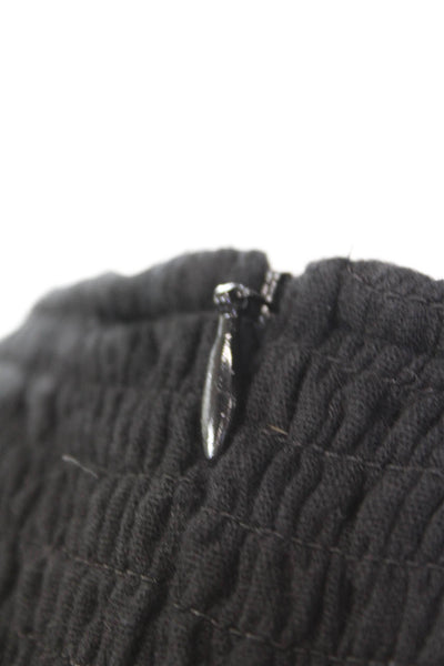 Me + Em Womens Back Zip Crew Neck Smocked Maxi Dress Black Cotton Size 10