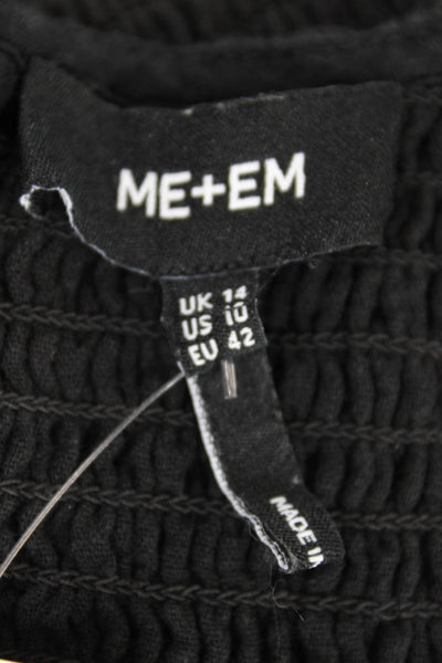 Me + Em Womens Back Zip Crew Neck Smocked Maxi Dress Black Cotton Size 10
