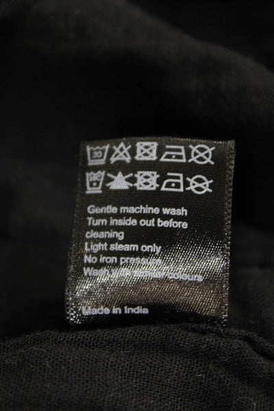 Me + Em Womens Back Zip Crew Neck Smocked Maxi Dress Black Cotton Size 10