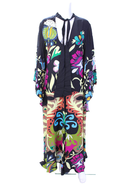 Me + Em Womens Back Zip Crew Neck Smocked Maxi Dress Black Cotton Size 10