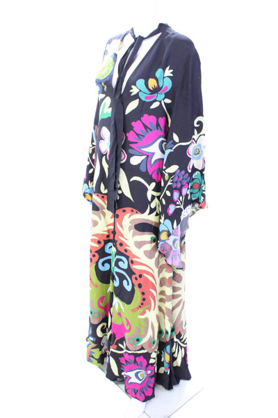 Me + Em Womens Back Zip Crew Neck Smocked Maxi Dress Black Cotton Size 10