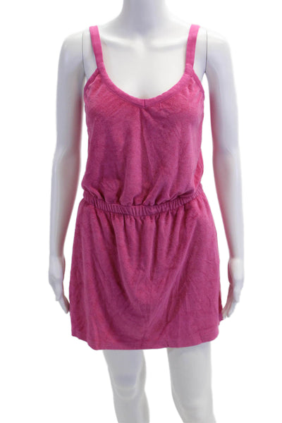 PJ Salvage Womens Terry V Neck A Line Lounge Dress Pink Cotton Size Medium