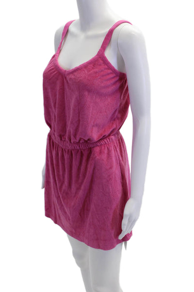 PJ Salvage Womens Terry V Neck A Line Lounge Dress Pink Cotton Size Medium