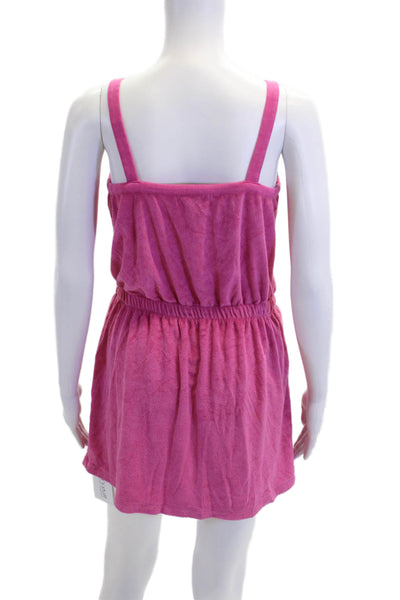 PJ Salvage Womens Terry V Neck A Line Lounge Dress Pink Cotton Size Medium