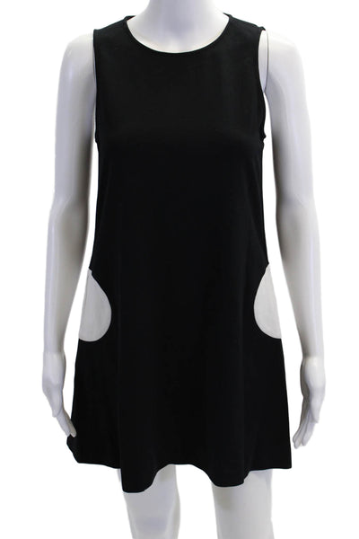 Lisa Perry Womens Back Zip Scoop Neck Dotted Mini Dress Black White Size 2