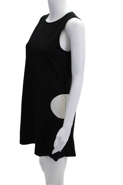 Lisa Perry Womens Back Zip Scoop Neck Dotted Mini Dress Black White Size 2