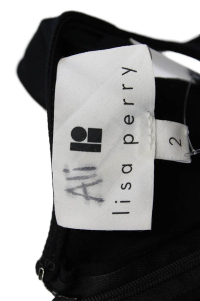 Lisa Perry Womens Back Zip Scoop Neck Dotted Mini Dress Black White Size 2