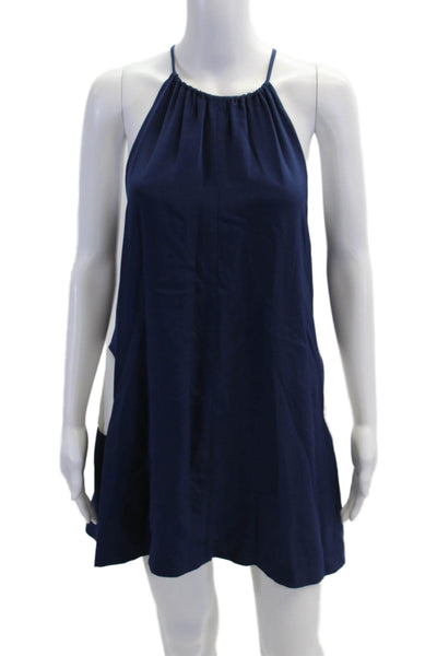 Lisa Perry Womens Back Zip Sleeveless Crew Neck Silk Mini Dress Blue Size 4