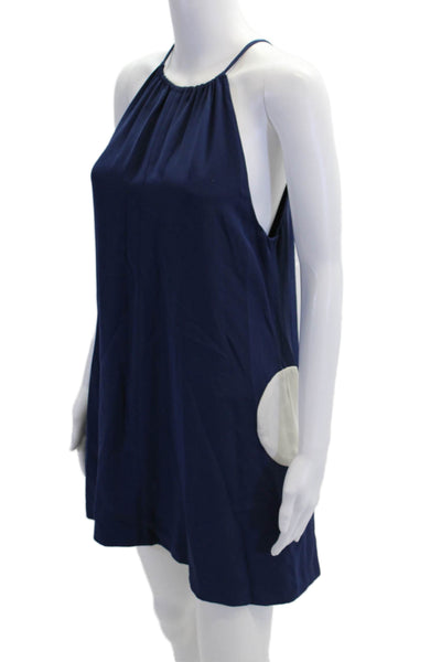 Lisa Perry Womens Back Zip Sleeveless Crew Neck Silk Mini Dress Blue Size 4