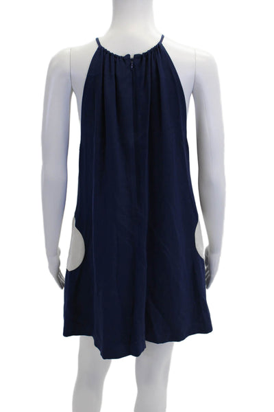 Lisa Perry Womens Back Zip Sleeveless Crew Neck Silk Mini Dress Blue Size 4