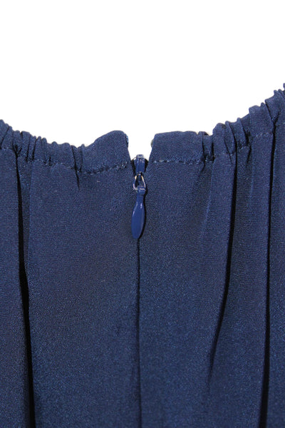 Lisa Perry Womens Back Zip Sleeveless Crew Neck Silk Mini Dress Blue Size 4