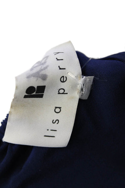 Lisa Perry Womens Back Zip Sleeveless Crew Neck Silk Mini Dress Blue Size 4