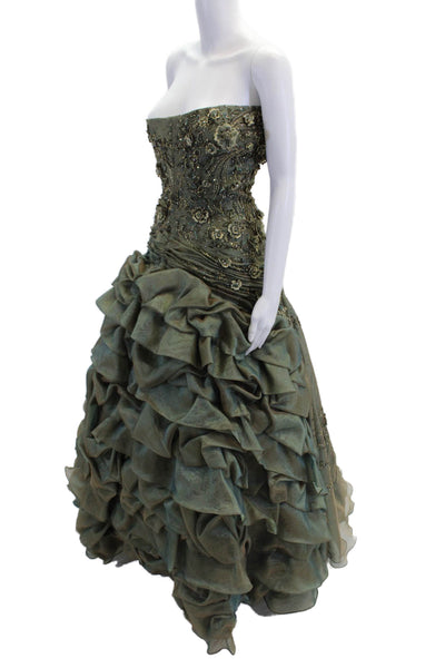 YSA Makino Womens Beaded Sweetheart Neck A Line Evening Gown Green Size 6