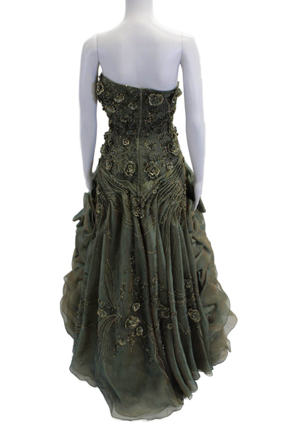 YSA Makino Womens Beaded Sweetheart Neck A Line Evening Gown Green Size 6