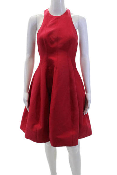 Halston Womens Cotton Sleeveless Halter Top Back Cut Out Detail Dress Red Size 4