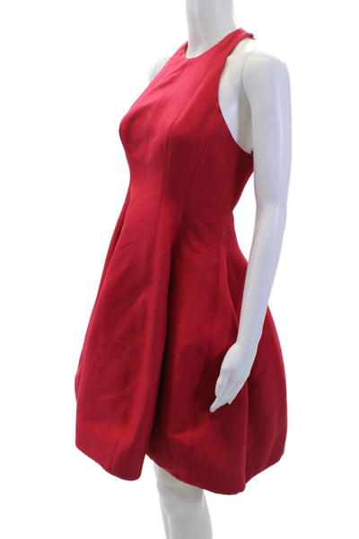 Halston Womens Cotton Sleeveless Halter Top Back Cut Out Detail Dress Red Size 4