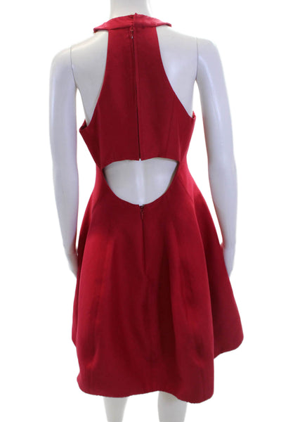 Halston Womens Cotton Sleeveless Halter Top Back Cut Out Detail Dress Red Size 4