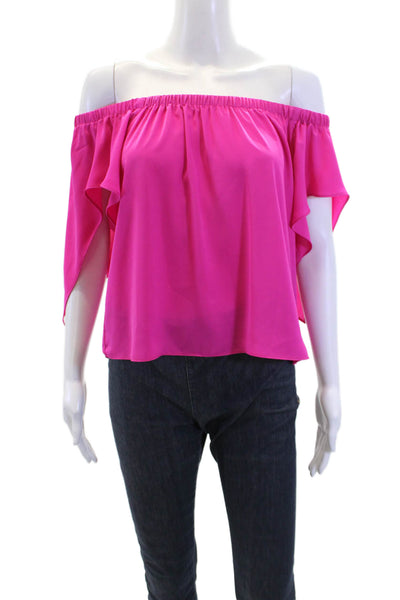 Amanda Uprichard Women's Off The Shoulder Short Sleeves Cropped Top Pink Size S