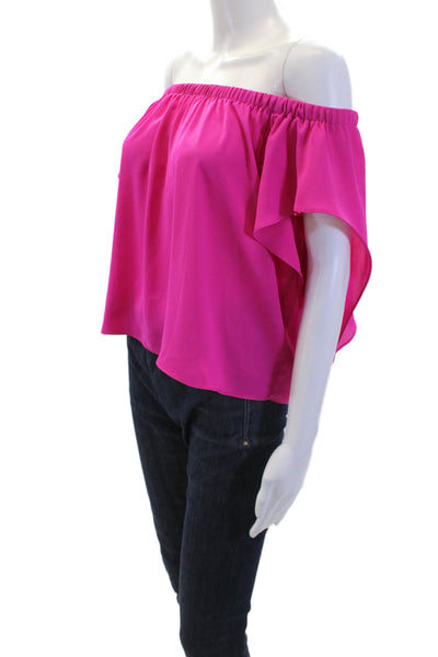 Amanda Uprichard Women's Off The Shoulder Short Sleeves Cropped Top Pink Size S