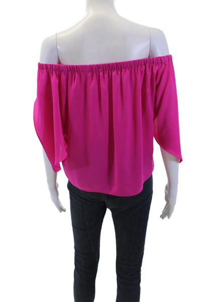 Amanda Uprichard Women's Off The Shoulder Short Sleeves Cropped Top Pink Size S