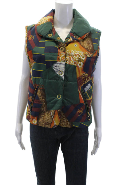 Laurel Classics Womens Graphic Sleeveless Snap Closure Vest Green Size 34