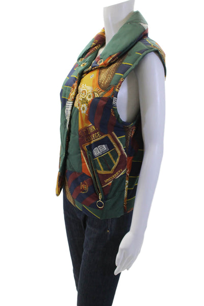 Laurel Classics Womens Graphic Sleeveless Snap Closure Vest Green Size 34