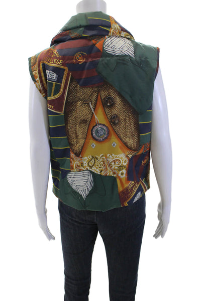 Laurel Classics Womens Graphic Sleeveless Snap Closure Vest Green Size 34