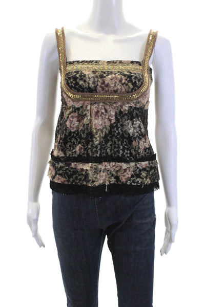 Laurel Classics Womens Graphic Sleeveless Snap Closure Vest Green Size 34