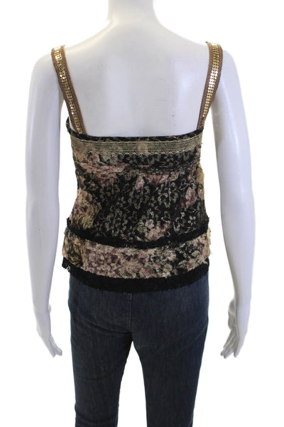 Laurel Classics Womens Graphic Sleeveless Snap Closure Vest Green Size 34