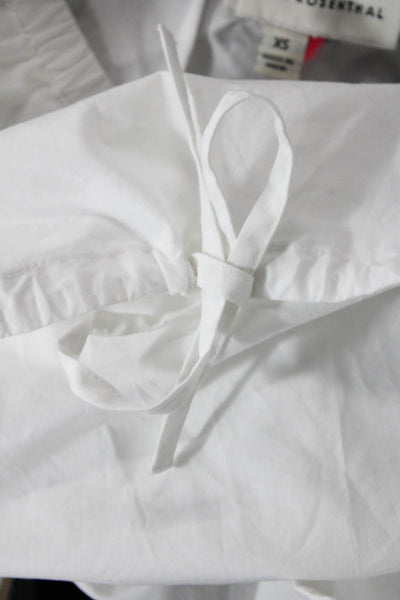 Kerri Rosenthal Women's Short Sleeves Cinch Waist Cotton Blouse White Size XS