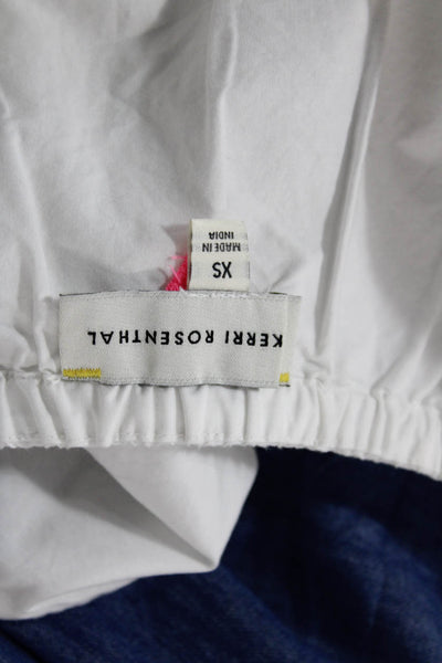 Kerri Rosenthal Women's Short Sleeves Cinch Waist Cotton Blouse White Size XS