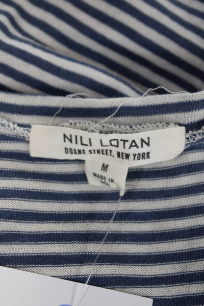 Nili Lotan Womens Scoop Neck Striped Knit Tank Top White Blue Cotton Size Medium