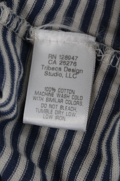 Nili Lotan Womens Scoop Neck Striped Knit Tank Top White Blue Cotton Size Medium