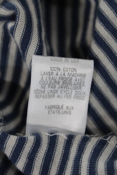 Nili Lotan Womens Scoop Neck Striped Knit Tank Top White Blue Cotton Size Medium