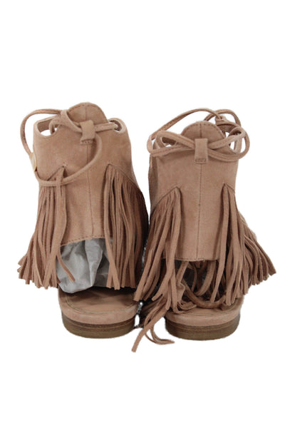 Sigerson Morrison Womens Suede Fringe Lace Up Slingbacks Sandals Beige Size 7 B