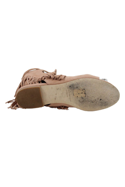 Sigerson Morrison Womens Suede Fringe Lace Up Slingbacks Sandals Beige Size 7 B