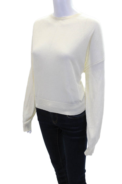 Theory Womens Long Sleeve Crew Neck Ribbed Trim Linen Shirt Beige Size Small