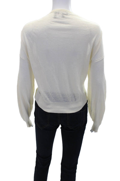 Theory Womens Long Sleeve Crew Neck Ribbed Trim Linen Shirt Beige Size Small