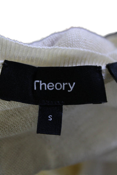 Theory Womens Long Sleeve Crew Neck Ribbed Trim Linen Shirt Beige Size Small