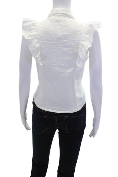 Nili Lotan Womens Button Front Collared Ruffled Knit Top White Cotton Size Small