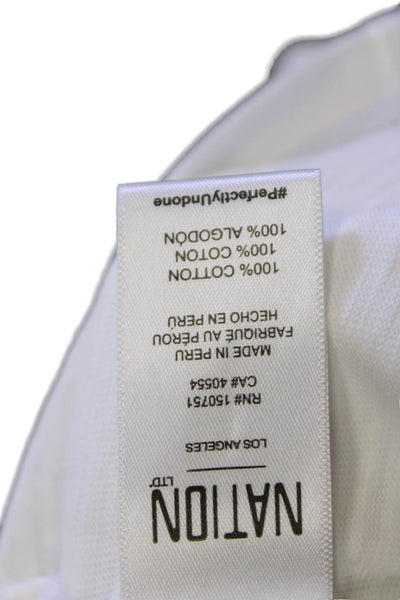 Nili Lotan Womens Button Front Collared Ruffled Knit Top White Cotton Size Small