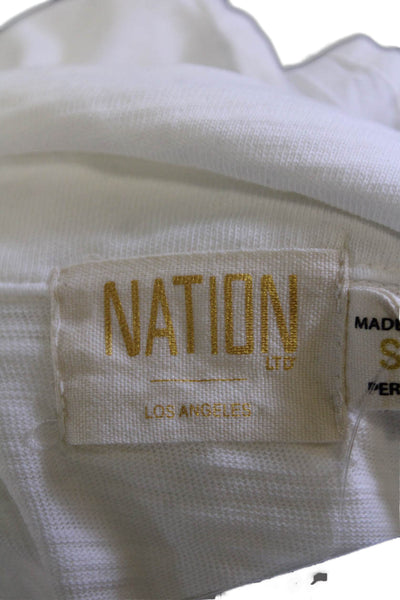 Nili Lotan Womens Button Front Collared Ruffled Knit Top White Cotton Size Small