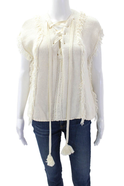 Pam & Gela Womens Textured Sleeveless Fringe Knit Sweater Nude Size S