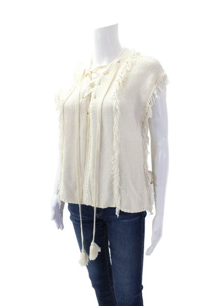 Pam & Gela Womens Textured Sleeveless Fringe Knit Sweater Nude Size S