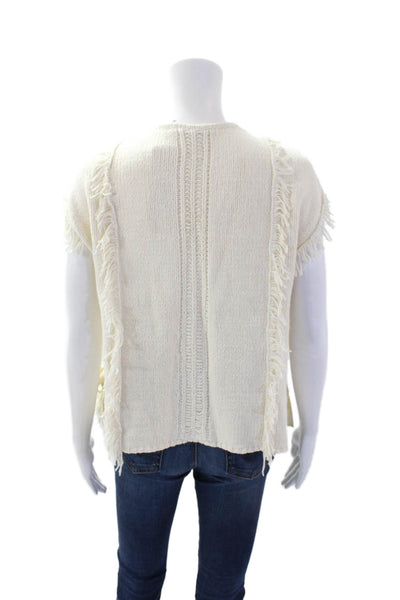 Pam & Gela Womens Textured Sleeveless Fringe Knit Sweater Nude Size S