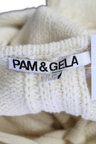 Pam & Gela Womens Textured Sleeveless Fringe Knit Sweater Nude Size S