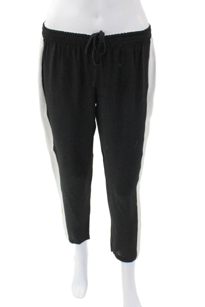 Theory Women Silk Stretch Tapered Casual Jogger Pants Solid Black Size PP