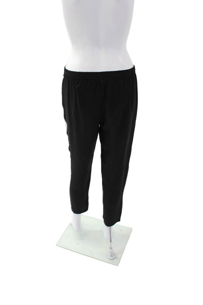 Theory Women Silk Stretch Tapered Casual Jogger Pants Solid Black Size PP
